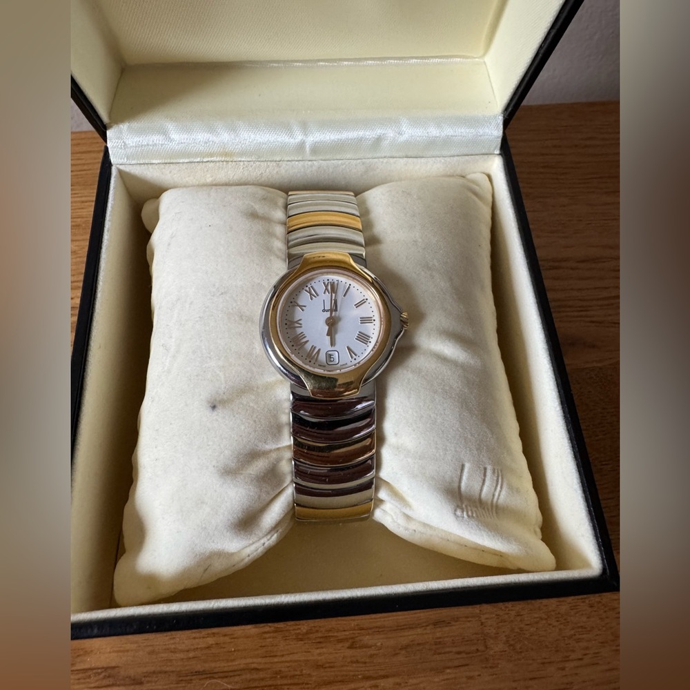 NIB Alfred Dunhill Ladies Millenium Quartz Two Toned Steel Wristwatch CC 11183